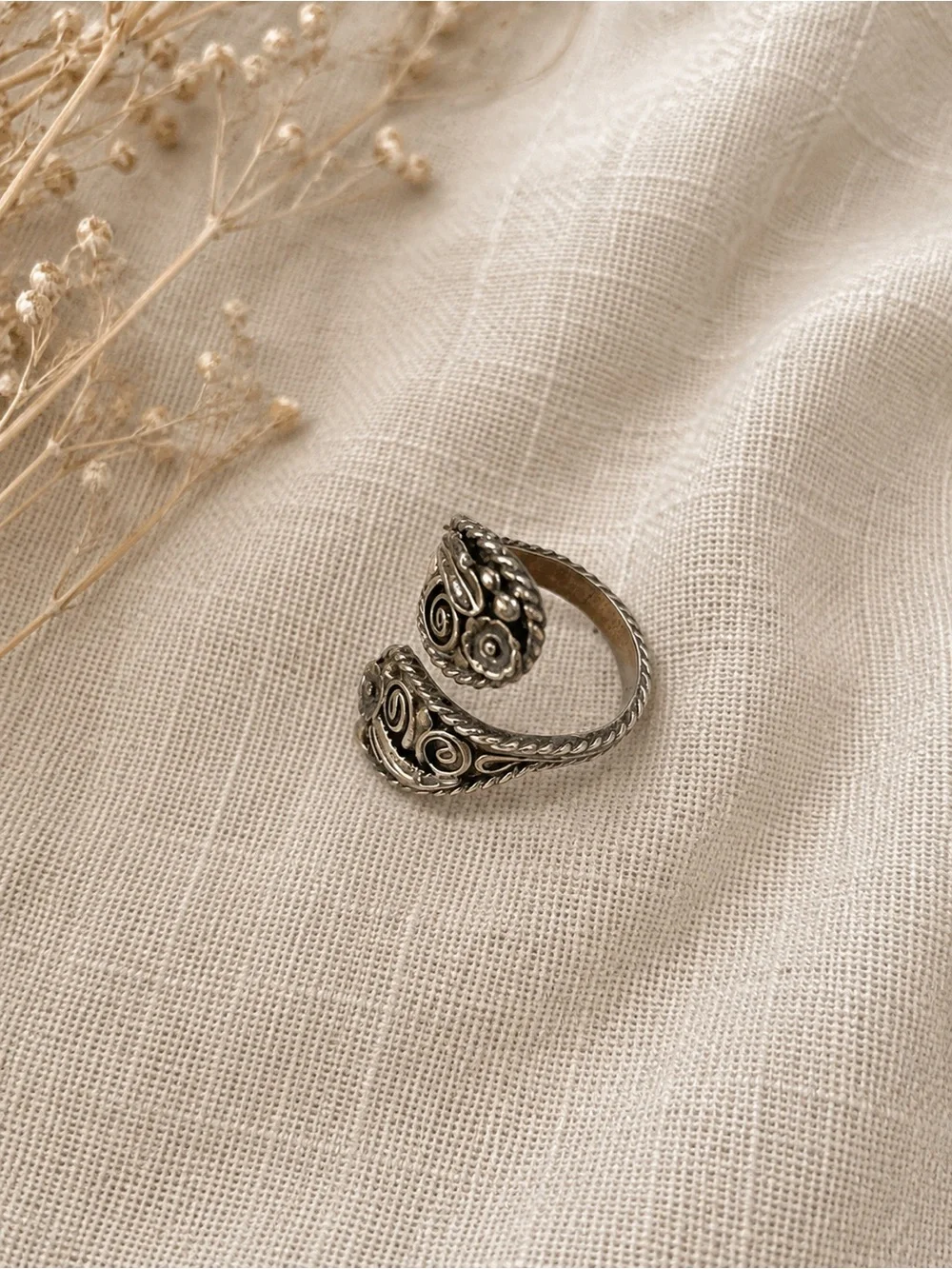 Vintage Navajo Sterling Silver SC Signed Spoon Bypass Ring Size 7.5